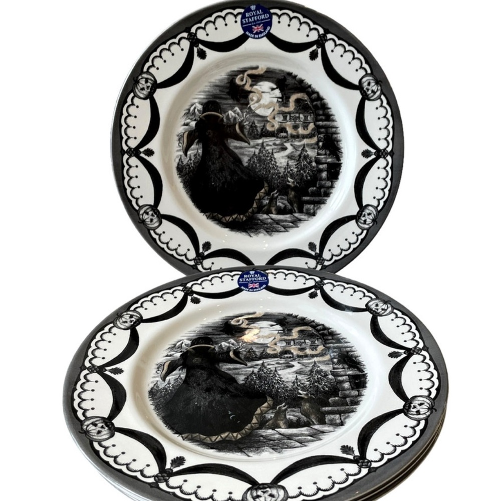 Royal Stafford Halloween Wicked Witch Porcelain Salad Plates 8.5in Set of 4 New